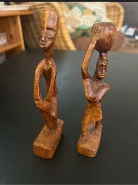 tribal African wood carved figures - man & women
